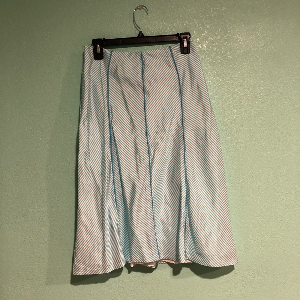 David’s Bridal White and Blue Stripe Skirt